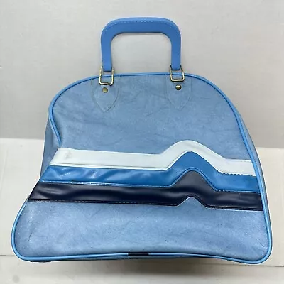 Vintage Blue Tricolor Brunswick Don Carter Bowling Ball Bag With Shoe Rack • $24