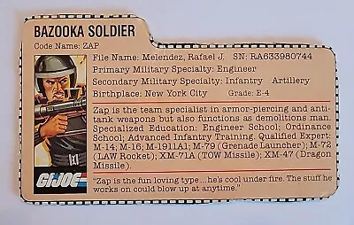 Vintage  1982 1983 GI Joe Bazooka Soldier Zap File Card Only • $11.03