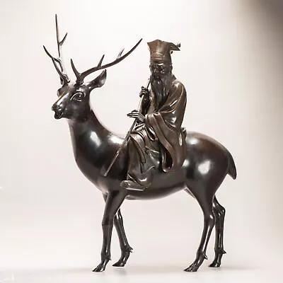 Huge Antique Meiji Japanese Bronze Shou Lao - Jurojin And Deer Incense Burner... • £8177.60