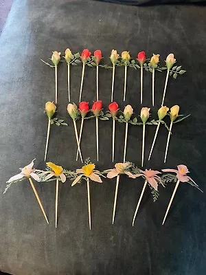 Vintage Flower Food Cocktail Sticks Picks Wartime Wedding 40s 50s Party Decor • £9.99