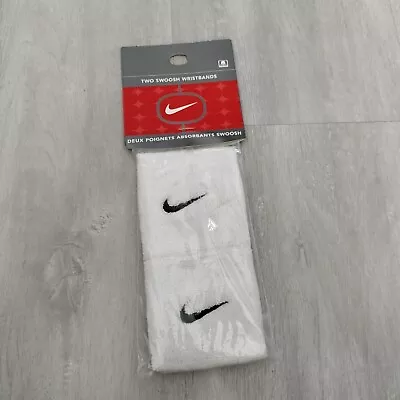 Nike Wristbands Sweatbands Wrists Band White Black Two Swoosh Vintage Tennis • $34.86