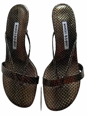 MANOLO BLAHNIK Leather Thongs Brown Metallic Size 39 • $175