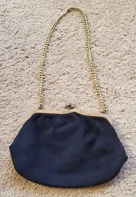 Vintage Handbag Women Small Black Suede Evening Satchel Clutch Purse Bag Chain • $11