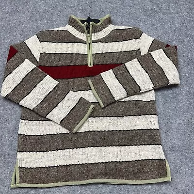 Laundromat Sweater Men Medium Pullover 1/4 Zip 100% Wool Striped Lined Hand Made • $35.98