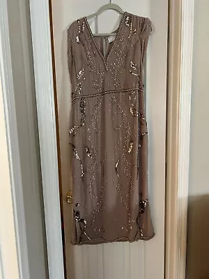 ASOS Beige Beaded Evening Dress Size 14 Worn Only Once • $50