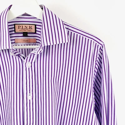 £21.99 • Buy Thomas Pink Mens Dress Shirt 15”French Cuff Classic Fit Pinstripe Wedding Guest