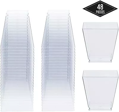 48 X Square Dessert Mousse Cups Hard Plastic Reusable Wedding Party Tableware  • £14.99