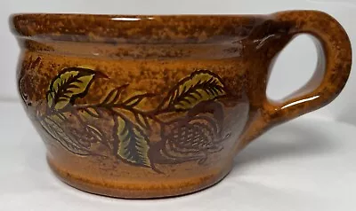 2001 Ned Foltz Pottery Reinholds PA Redware Soup Chili Floral Mug Cup Folk Art • $23