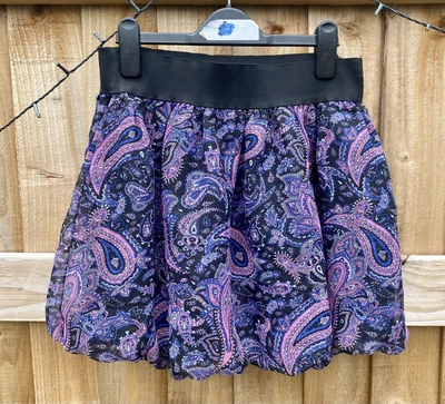£2.99 • Buy 1980s Look Great Condition Purple Paisley Puff Ball Mini Skirt Size 10💕💕💕