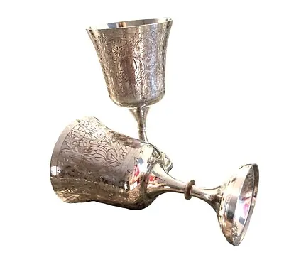 Royal Silver Brass Vintage Medieval Handmade Embossed Chalice Goblet Wine Pack 2 • $25