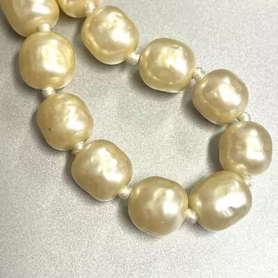 CHANEL Vintage Cream White Costume Pearl Beaded Necklace Gold Plated Authentic • $443.29