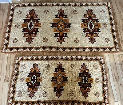 VTG 2 Latch Hook Rug Wool Southwestern Aztec Ethnic Boho Persian Oriental 5 Feet • $500
