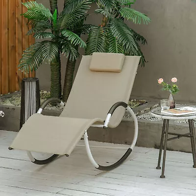 Rocking Chair Patio Chaise Garden Sun Lounger Outdoor Steel Frame • $74.99