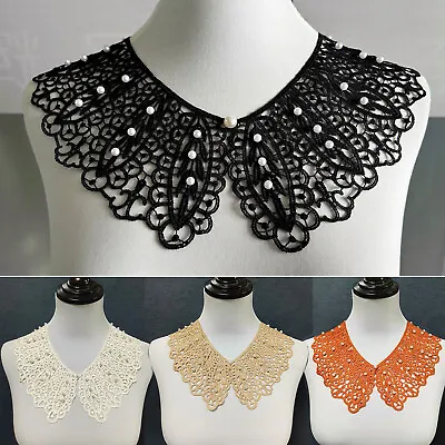 Hollowed Polyester Shawl Detachable Collar Pearl Lace Neckline Elegant Accessory • £3.78