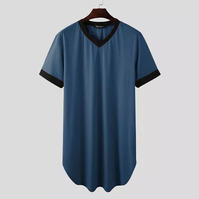 Summer Men's Pajamas Nightwear Short Sleeve V-Neck Nightshirt Sleepwear Kaftan • $15.68