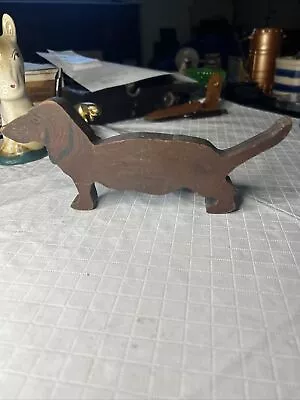 Vintage Dachshund Carved Wood Dog Miniature Figurine Art Deco 8.75” Long • $14