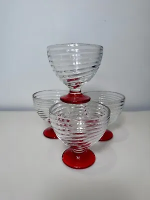 Anchor Hocking Manhattan Park Avenue Depression Swirl Dessert Dishes (4) Red • $32.99