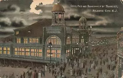 Steel Pier Boardwalk Moonlight Crowd 1916 Atlantic City NJ New Jersey VTG  P75 • $4.44