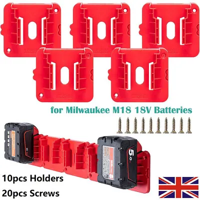 10x Red Battery Mounts Storage Holder Rack For Milwaukee M18 18V Tool Battery UK • £12.89