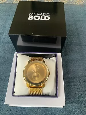 New Unused Movado Bold Men's Watch 3600678 Gold Mesh Band Stainless • $289.95