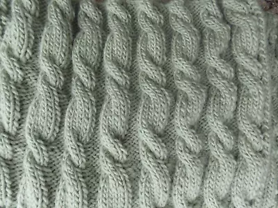 Handknit Chunky Cable Throw Blanket Or Picnic Rug  Sirdar Wool Mix In Sage Green • £15