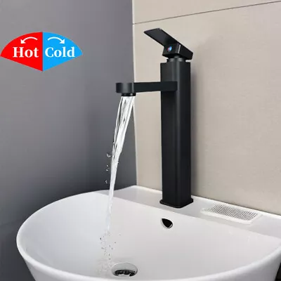 Tall Matte Black High Rise Bathroom Basin Sink Tap Mono Mixer Modern Faucet UK • £15.99