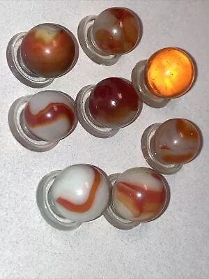 8 OLD Toy Playing Marbles Orange Rust Brown Possible Rare Swirl Etc  14.7-16.1mm • $9.99