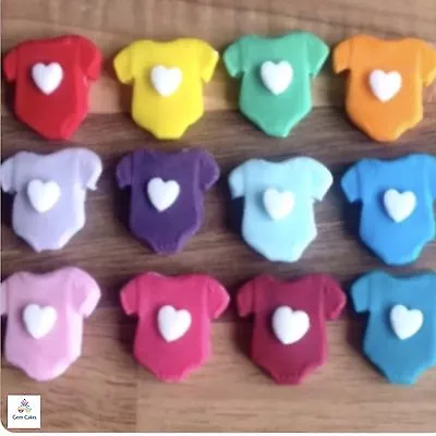 12 Edible Rainbow  Baby Shower Vests Fondant  Cake Cupcake Toppers Decorations • £5.99