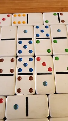 Full Set Of Old Dominos 28 Colorful Mexican TrainGame NightFun! • $13