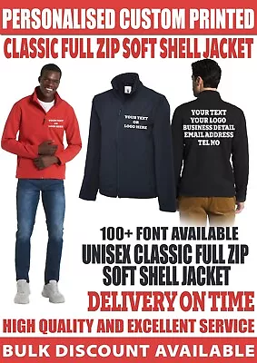 Personalised Custom Printed Full Zip Soft Shell Jacket Your Text Logo Workwear • £23.99