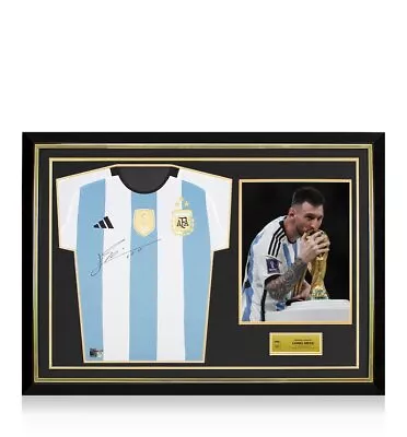 Lionel Messi Official FIFA World Cup Front Signed And Hero Framed Argentina 2022 • £2414.99