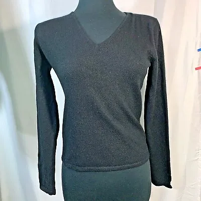 Mainbocher Pure Cashmere Women's Sweater Small V-Neck Black Pullover Long Sleeve • $23.74