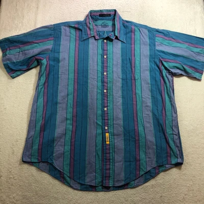 $19.89 • Buy Vtg BD Baggies Shirt Mens XL Purple Green Blue Striped Short Sleeve USA Made