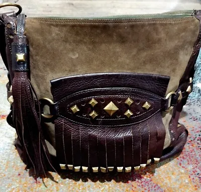 Vtg Michael Kors Made In Italy Fringe Suede/leather Soulder Bag OLIVE GREEN • $39