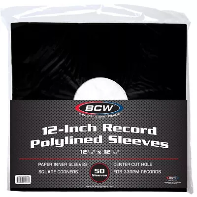 BCW 12-Inch Record Paper Inner Sleeves - Polylined With Hole - Black - 50 Ct • $21.30