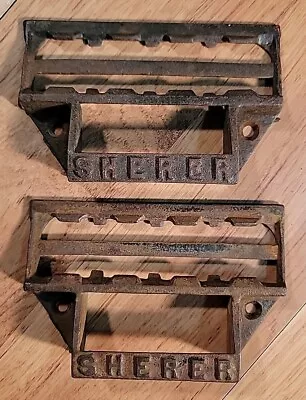 2 Vintage Antique SHERER SEED CO 5  Cast Iron Drawer Pull For Cabinet Counter • $69.99