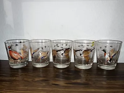 5 Vintage Libbey Glass Mallard Duck Hunting Lodge Bar Whiskey Low Ball Glasses • $39.99