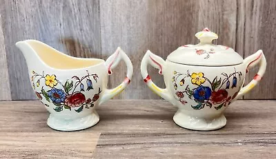 Vernon Kilns Pottery May Flower Cream And Sugar Set With Lid • $16.13
