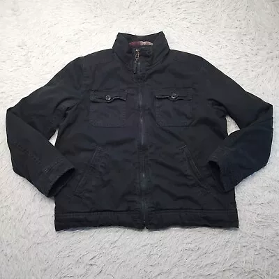 Mens AEO American Eagle Black Flannel Lined Mock Neck Utility Military Jacket L • $42