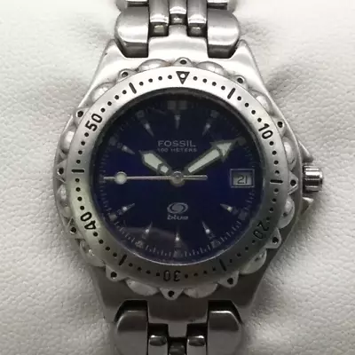 Fossil Watch Women 29mm Silver Tone Blue Dial Date AM-3594 New Battery 5.75  • $26.99