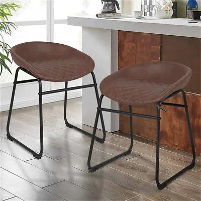 $89.94 • Buy 2X Upholstered Modern Armless Stool Island Chairs Bucket Barstool W/ Metal Legs