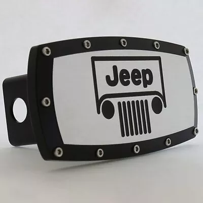 Jeep Emblem Engraved Logo Black Billet Trailer Tow Hitch Cover Official Licensed • $55.95