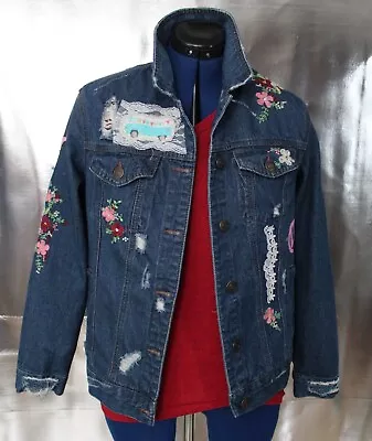 Upcycled Denim Jacket VW Bus Free Spirit Volkswagen Boho Vintage • $329