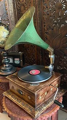 HMV Gramophone Functional Phonograph Win-Up Record Player Handmade Halloween • $590.24