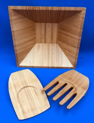 Pampered Chef Bamboo 9” Square Salad Bowl #2249 & Tong Set #2288 • $9.99