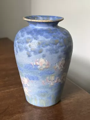 VINTAGE CONWY POTTERY Blue Floral Impressionist Water Lily Pottery Vase 13cm • £20