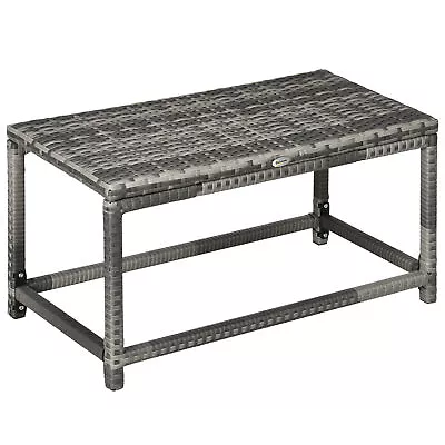 Outsunny Outdoor Coffee Table PE Rattan Side Table W/ Plastic Board Grey • £37.99