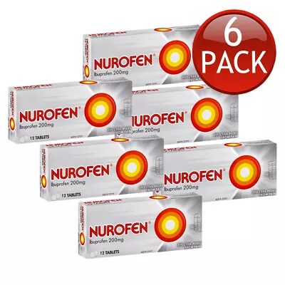 $35.78 • Buy 6 X Nurofen Ibuprofen Tablets Body Pain Relief Headache Migraine 200mg 12 Pack
