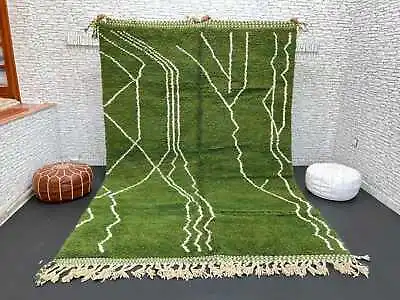 Vintage Moroccan Rug Tribal Azilal Rug Area Handmade Green Carpet Berber Wool • $439