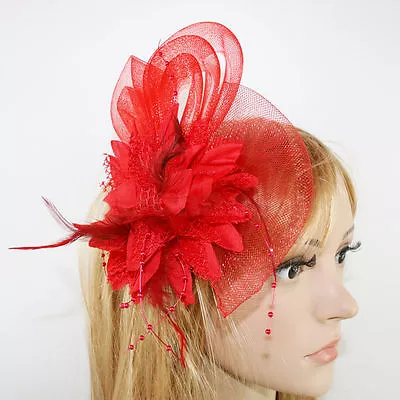 Beaded Feather Hair Fascinator Bunny Hair Clip Headband Mess Wedding Royal Races • £6.48